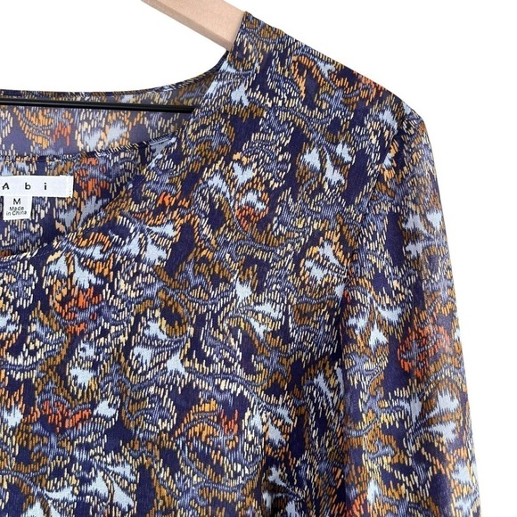 Cabi Tapestry Print Long Sleeve Sheer Blouse in Blue and Orange, Size Medium - Picture 5 of 12